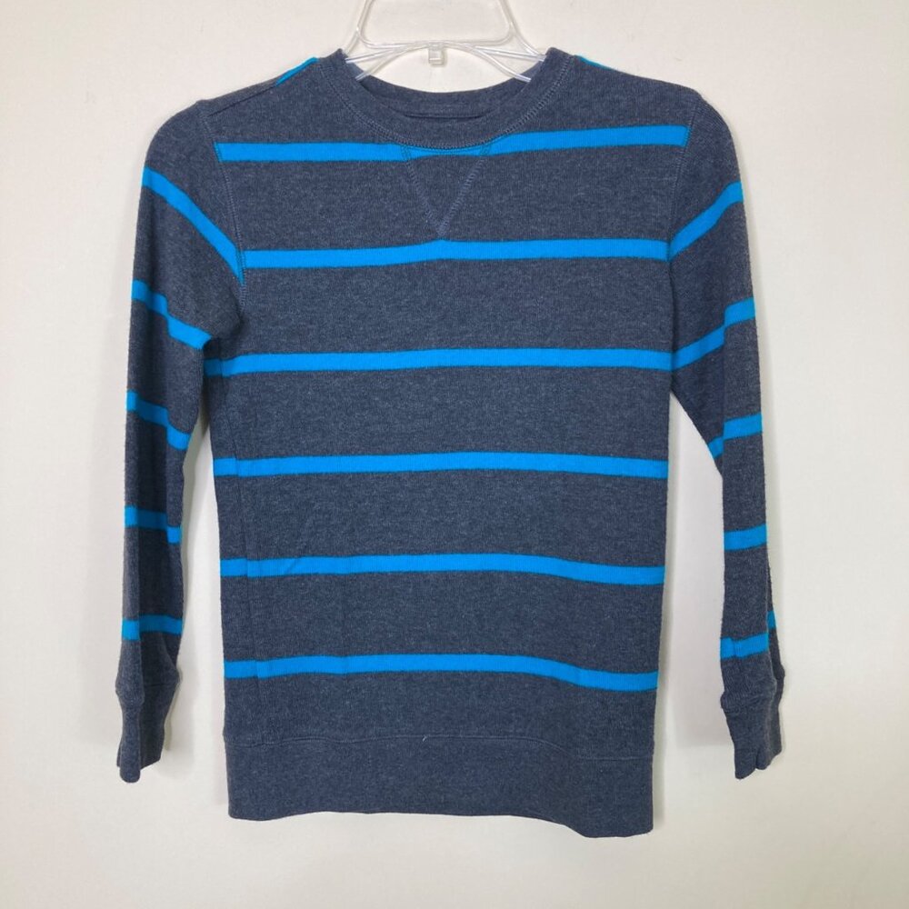 Basic Editions Gray Blue Striped Pullover Sweater Boys Medium (8) Cotton Blend